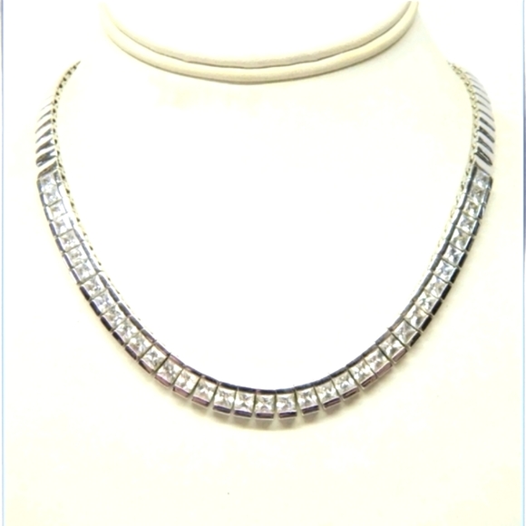 925 Solid Sterling Channel set CZ NECKLACE heavy 35g Gorgeous 😍 signed - Picture 4 of 12